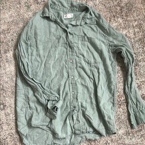 Linen GAP Green Button-Up Shirt